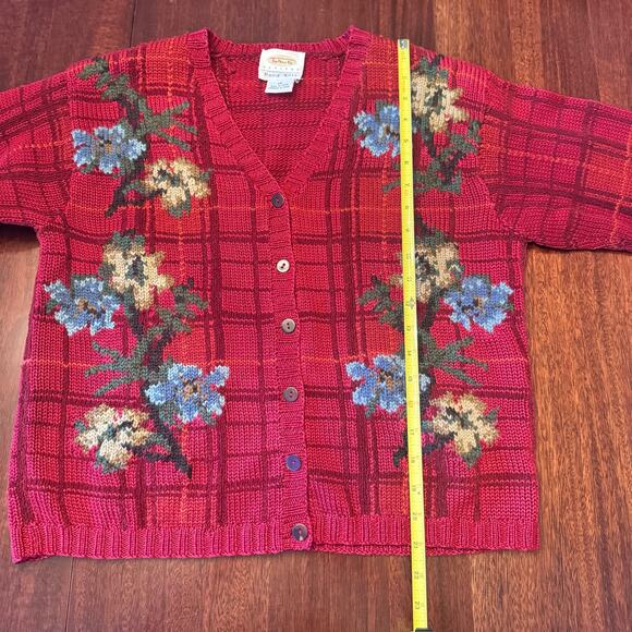 VTG Talbots Petites Womens PS Hand Knit Button Fall Cardigan Sweater Floral 90's - Picture 9 of 16